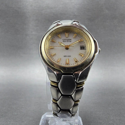 Citizen Eco-Drive Watch Women 27mm Silver Dial Two Tone Date E010-K001200 Runs5
