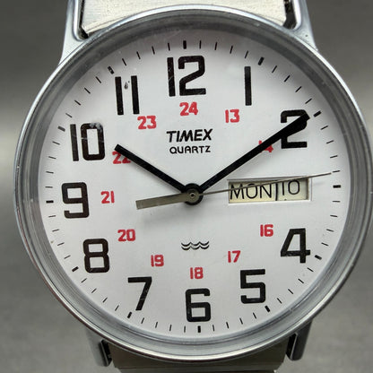 Timex Easy Reader Watch Men 33mm White Dial Silver Tone Round Daydate New Batt1