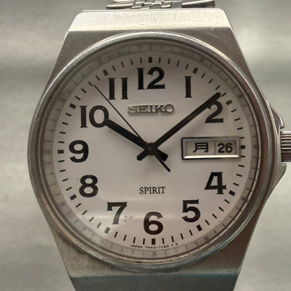 Seiko Spirit Watch Men 34mm White Dial Silver  Daydate Round 7N43-7B70 New Batt1