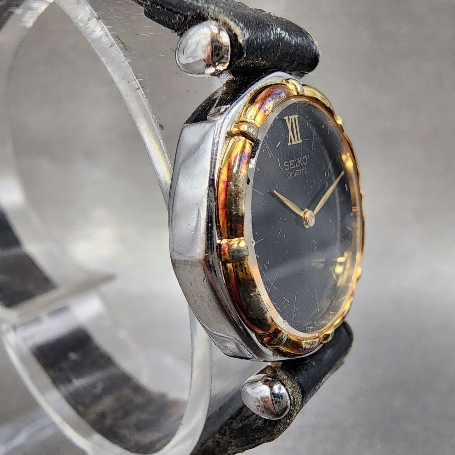 Seiko Watch Women 22mm Black Dial Two Tone Octagon 23200330 New Battery3
