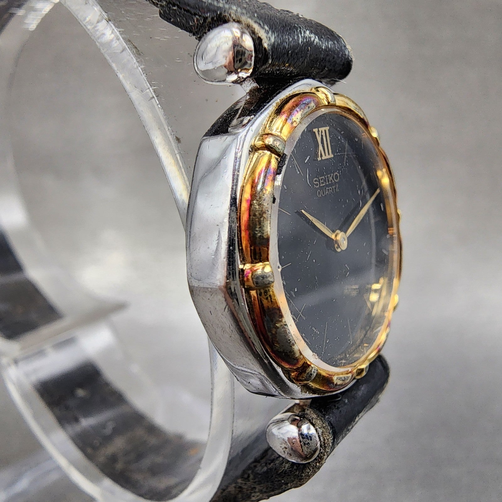 Seiko Watch Women 22mm Black Dial Two Tone Octagon 23200330 New Battery3