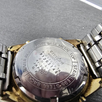 Citizen Watch Men 34mm Gold Digital Alarm Chronograph 4-098609 New Battery VTG9