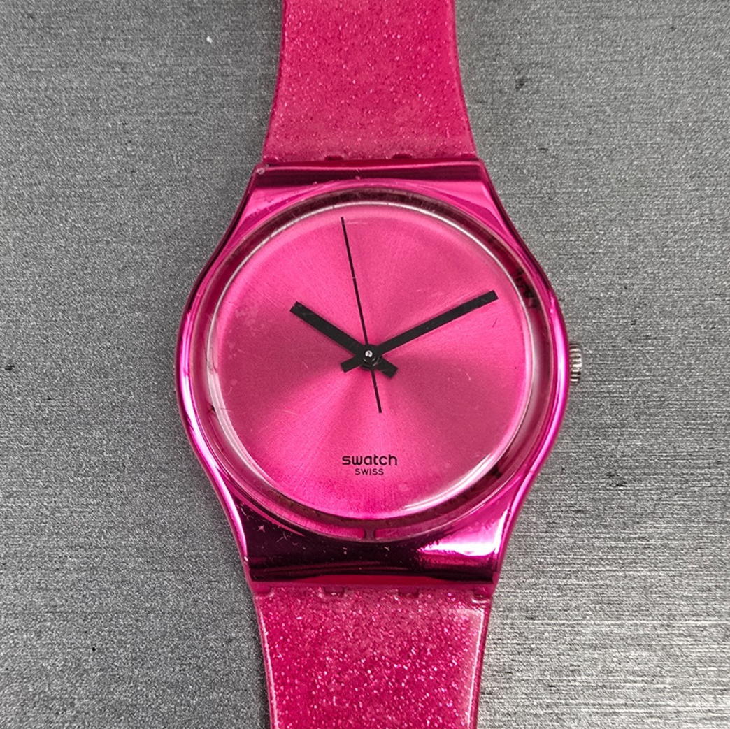 Swatch Deep Pink Watch Men 34mm Pink Dial Pink Tone Round GP139 New Battery READ0