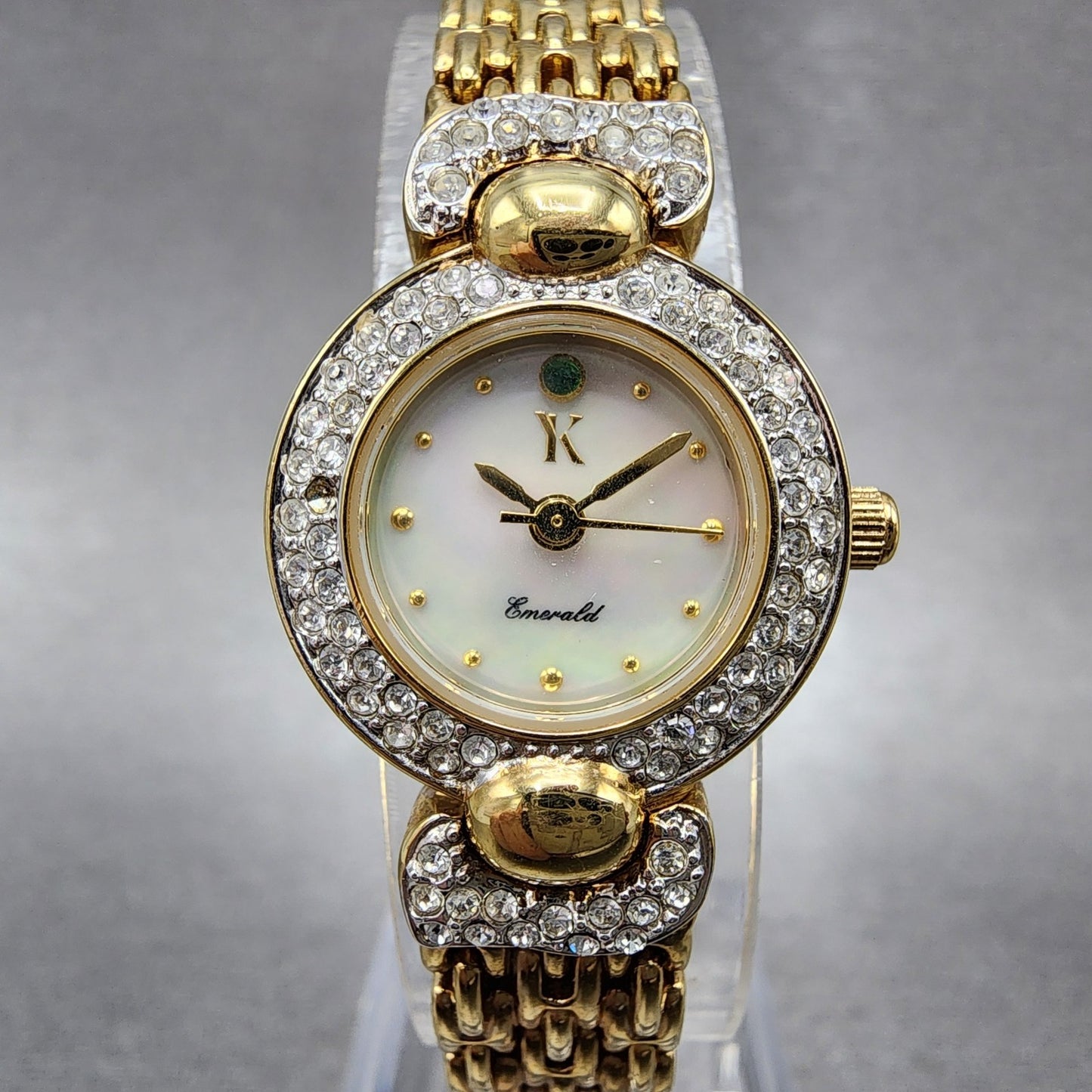 Yukiko KimiJima Emerald Watch Women 20mm MOP Dial Crysatl Bezel New Battery0