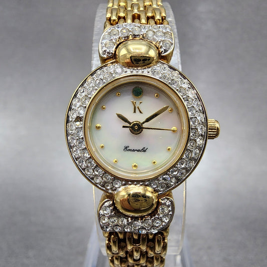 Yukiko KimiJima Emerald Watch Women 20mm MOP Dial Crysatl Bezel New Battery0