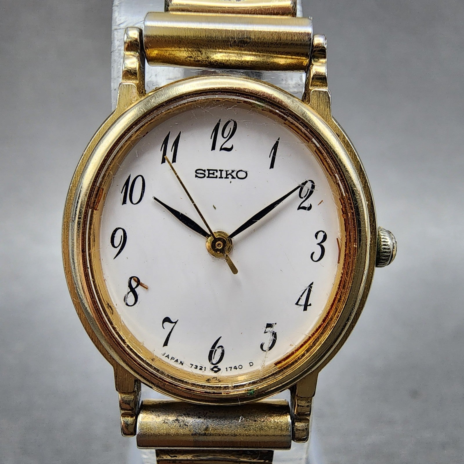 Seiko Watch Women 22mm White Dial Gold Tone Oval Bracelet 73216070 New Battery1