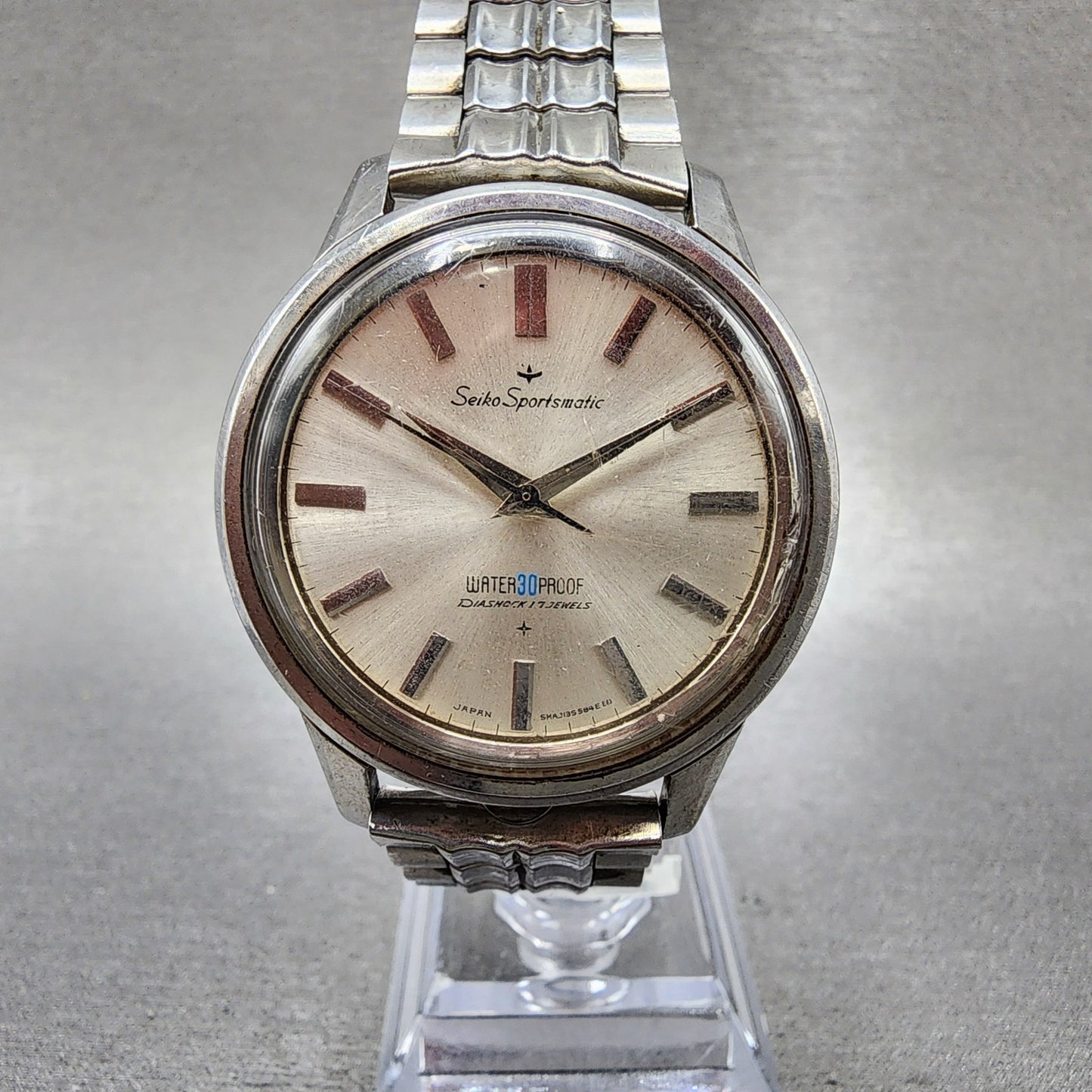Seiko Sports Matic Watch Men 36mm Silver Dial Silver Tone J13058 PARTS0