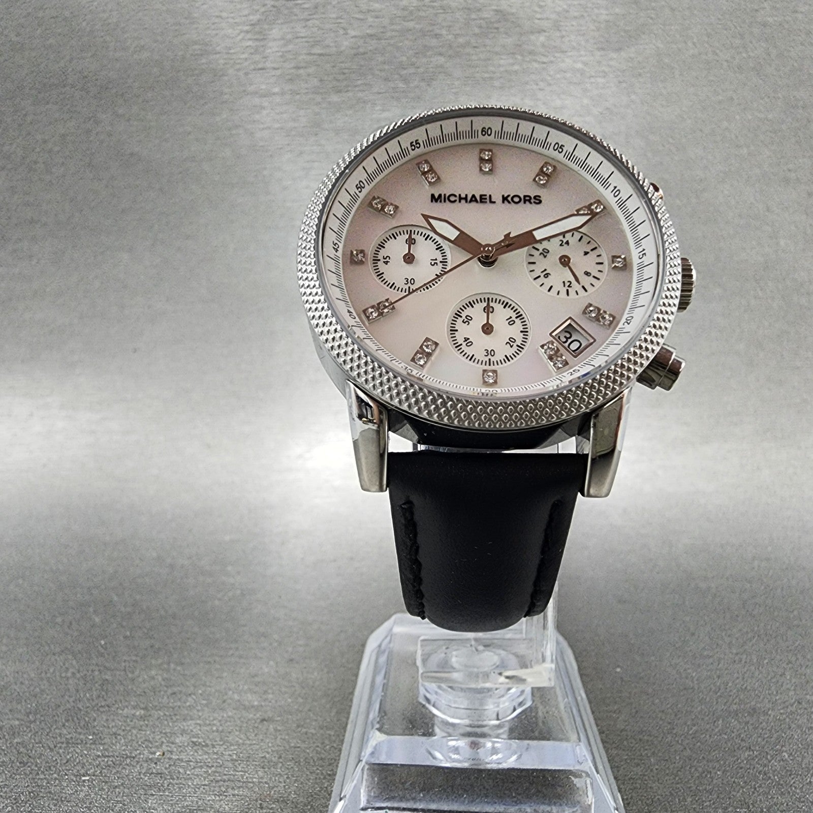 Michael kors Chronograph Watch Women 32mm MOP Dial Steel Date MK5049 New Batt5