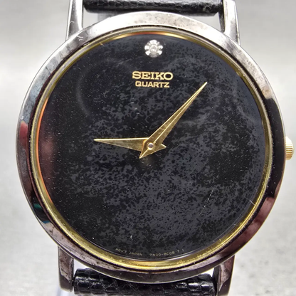 Seiko Watch Men 34mm Black Dial Black Tone Round 7N00-8A49 New Battery Vintage1