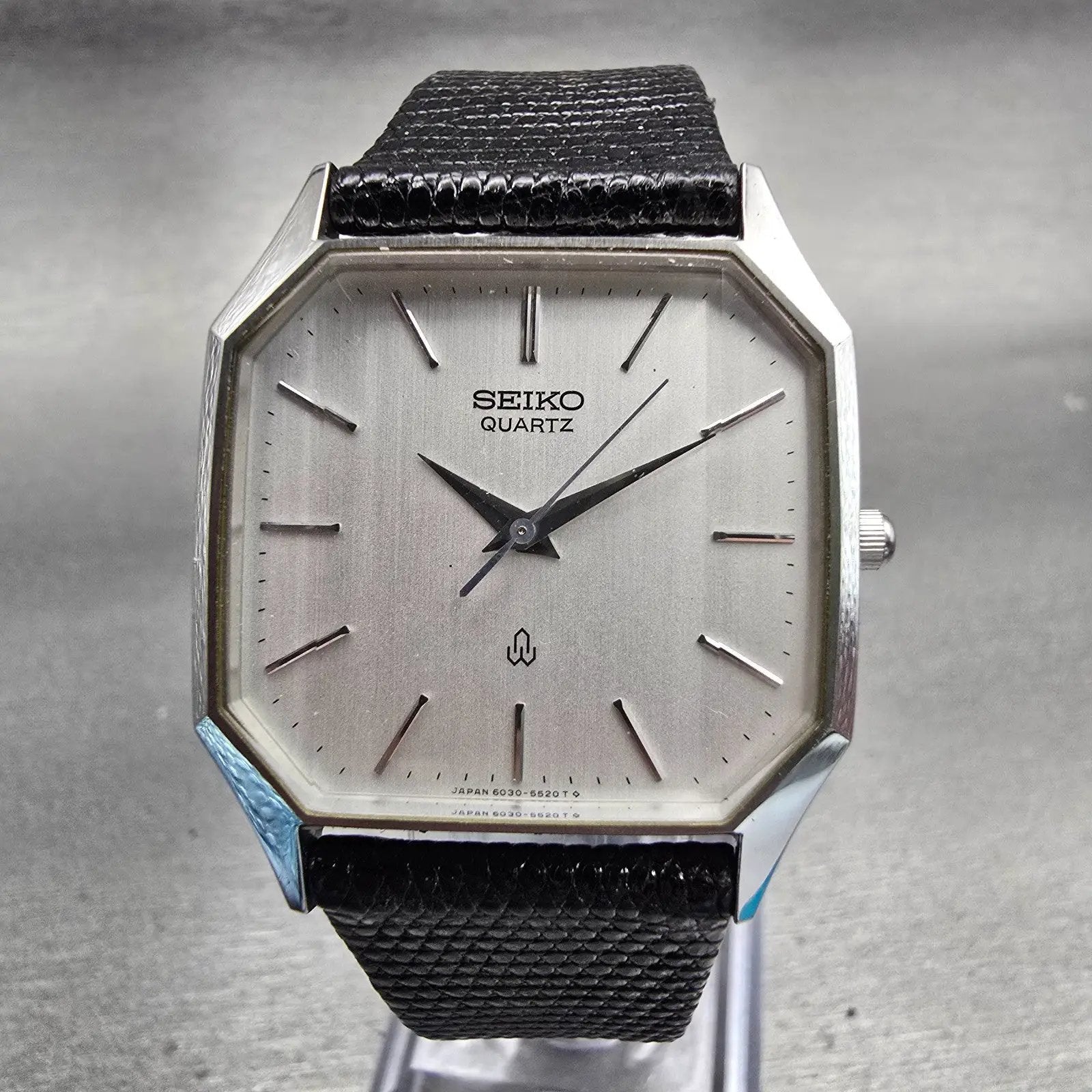 Seiko Watch Men 30mm Silver Dial Silver Tone Rectangle 6030-5440 New Battery VTG0