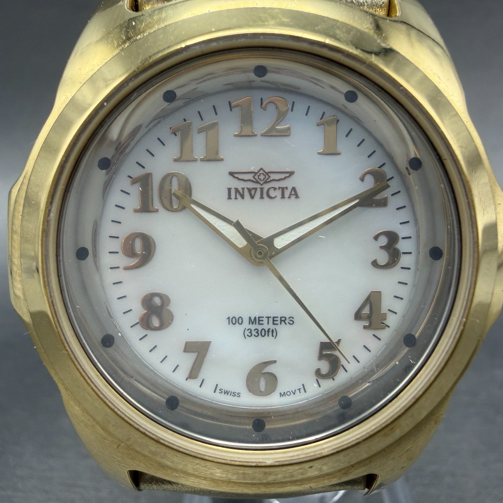 Invitca Baby Lupah Diver Watch Women 38mm MOP Dial Gold Tone Round 5068 New Batt1