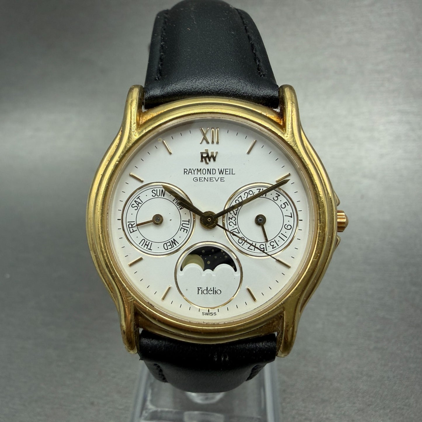 Raymond Weil Fidelio Moonphase Watch Men 33mm White Dial Gold Plated 2002 Newbat0
