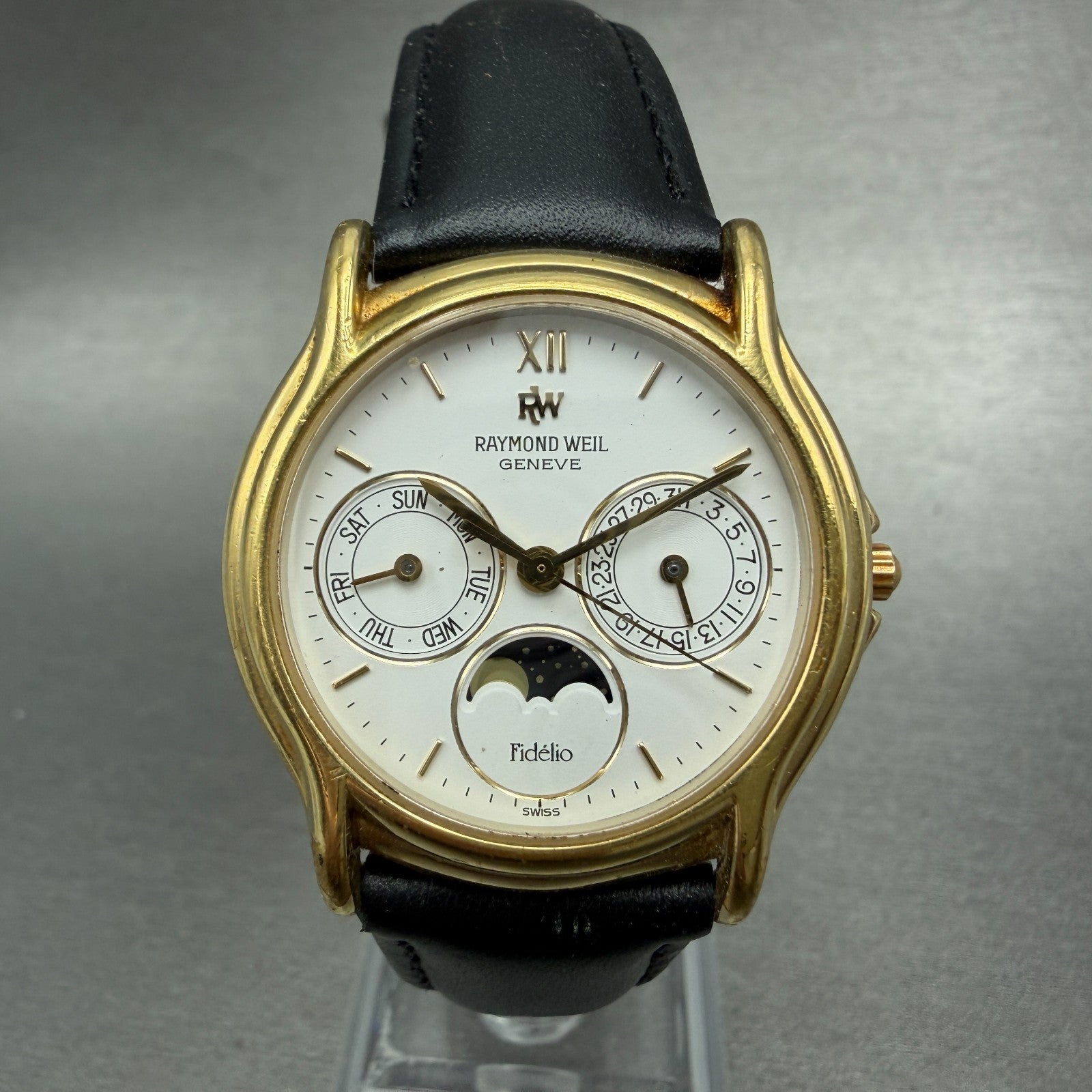 Raymond Weil Fidelio Moonphase Watch Men 33mm White Dial Gold Plated 2002 Newbat0