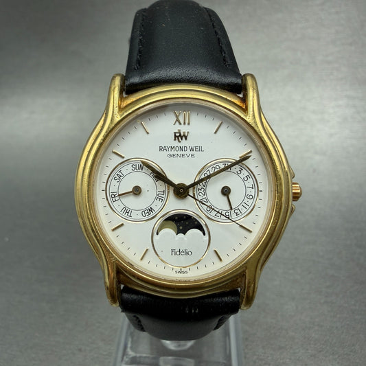 Raymond Weil Fidelio Moonphase Watch Men 33mm White Dial Gold Plated 2002 Newbat0