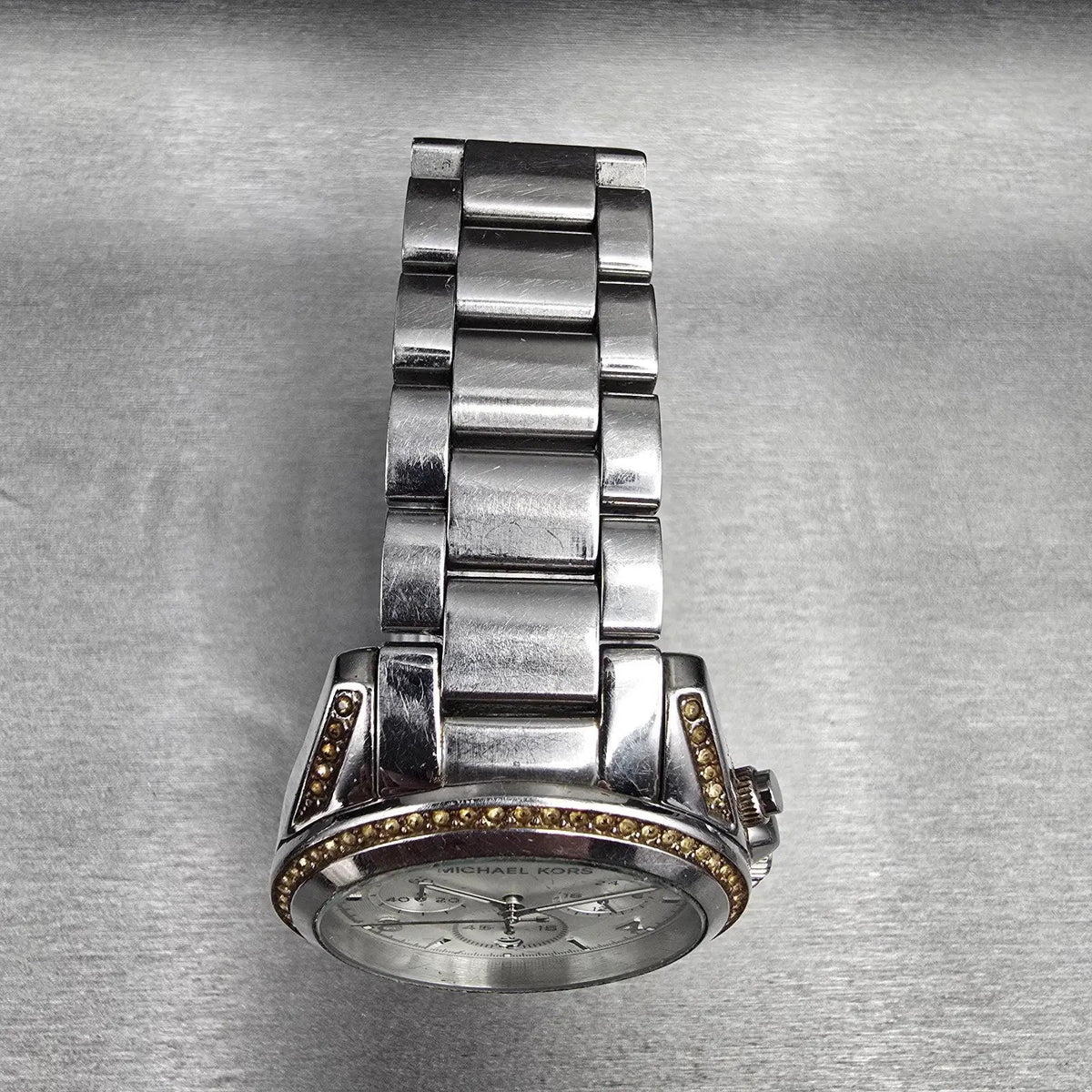 Michael Kors Blair Watch Men 39mm Silver Dial Chrono Date Gemmed MK5459 New Batt4