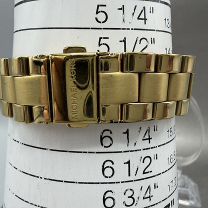 Michael Kors Slim Runway Watch Women 34mm Gold Dial Gold Tone Round New Battery10