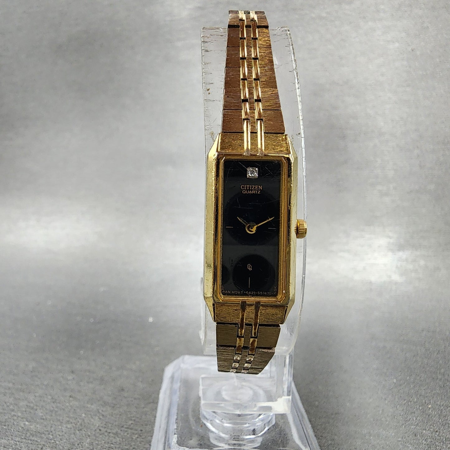 Citizen CQ Tank Watch Women 13mm Black Dial Gold Tone Rectangle New Battery VTG5