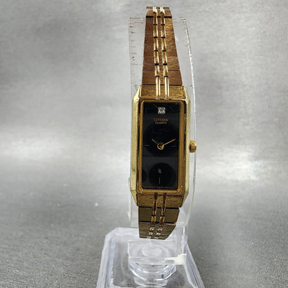 Citizen CQ Tank Watch Women 13mm Black Dial Gold Tone Rectangle New Battery VTG5