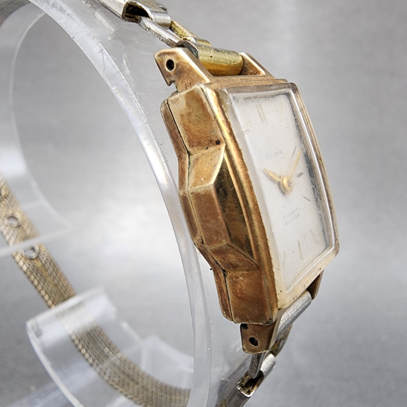 Citizen Phynox Tank Watch Women 15mm Silver Dial 14K Gold Filled Manual Wind Run3