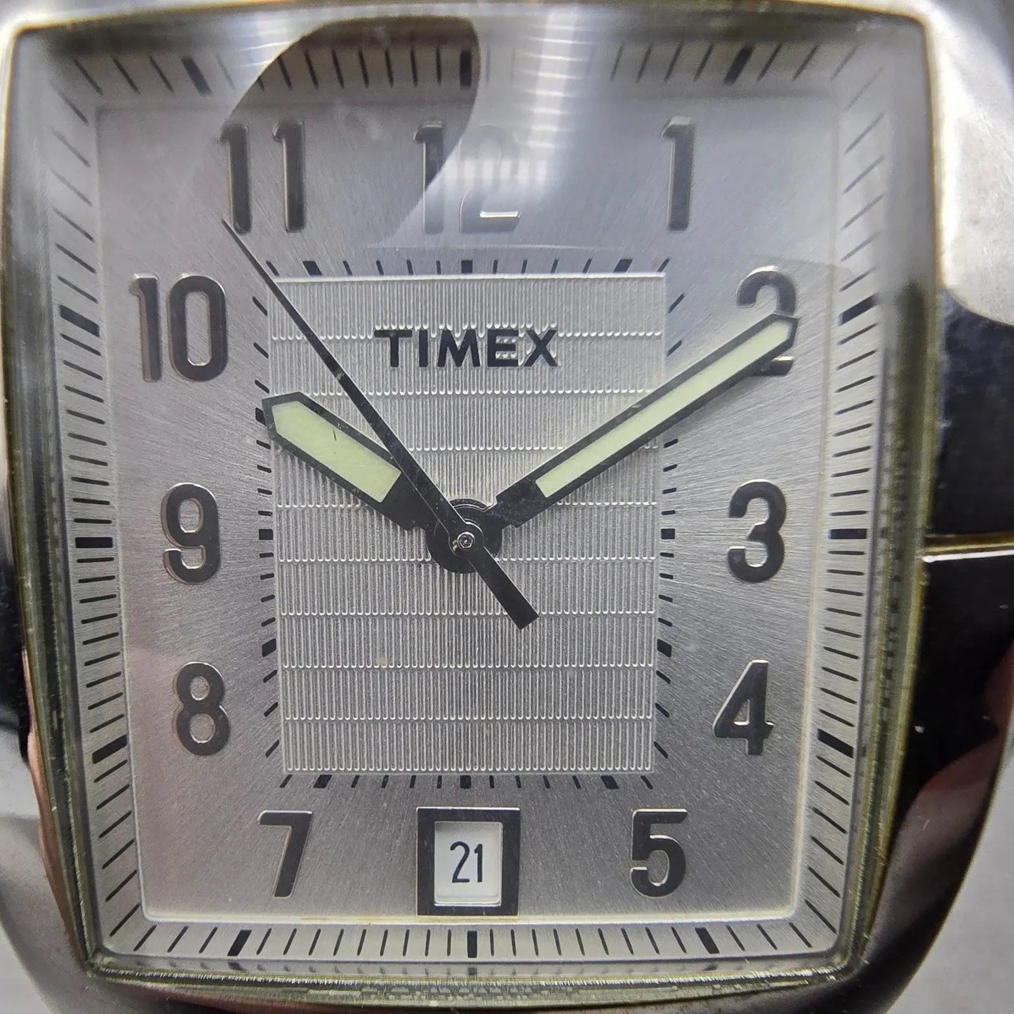 Timex Watch Men 33mm Silver Dial Silver Tone Rectangle Date T29371 New Battery1