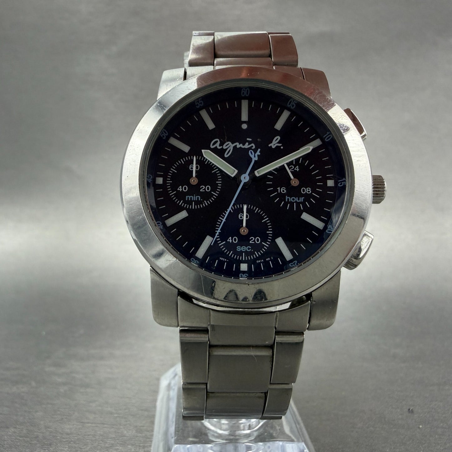 Seiko Anges B Chronograph Watch Men 38mm Blue Dial Steel Round V654-0A10 Newbatt5