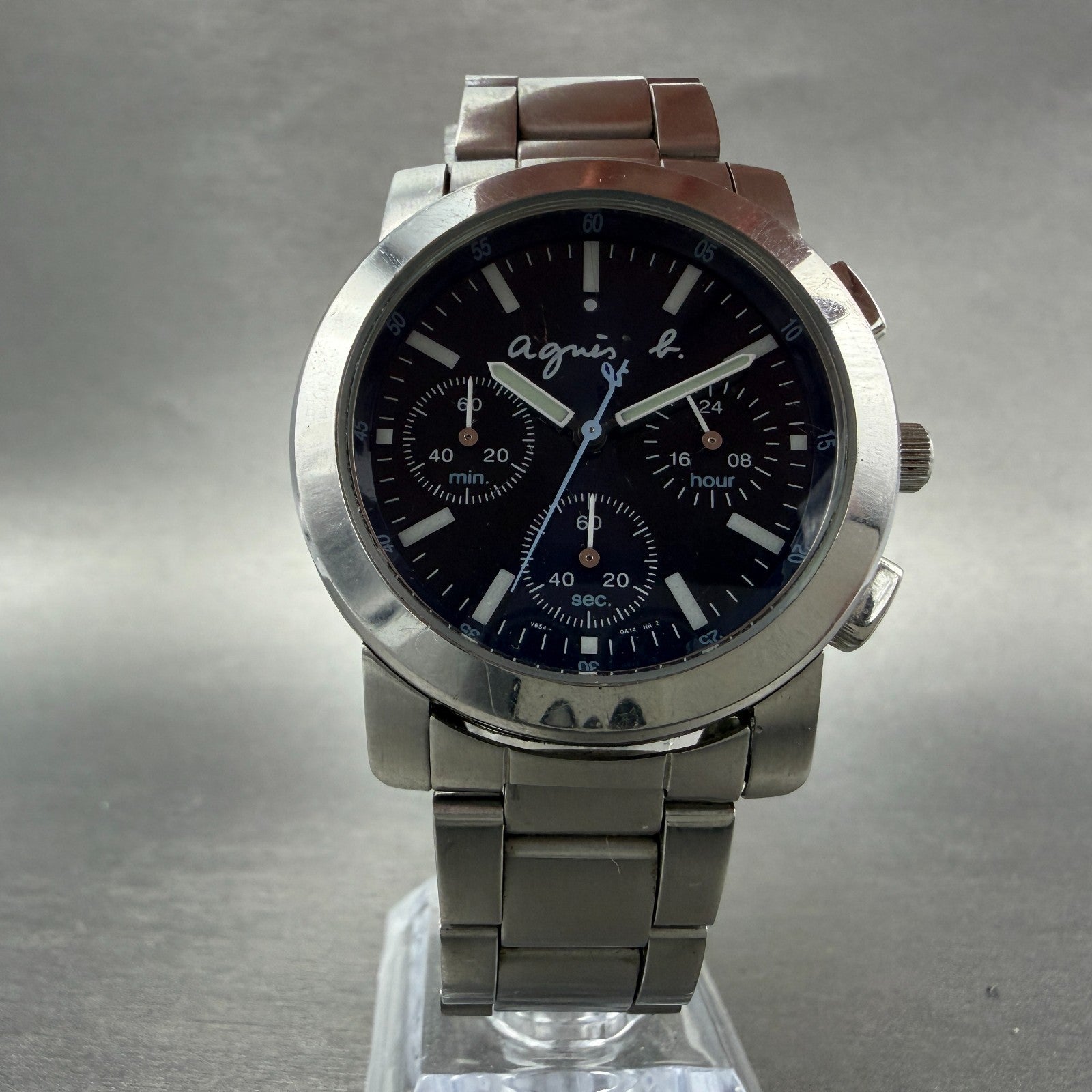 Seiko Anges B Chronograph Watch Men 38mm Blue Dial Steel Round V654-0A10 Newbatt5