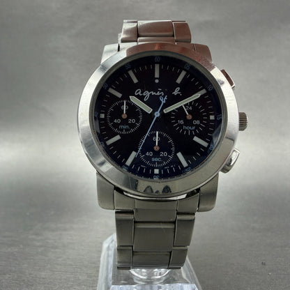 Seiko Anges B Chronograph Watch Men 38mm Blue Dial Steel Round V654-0A10 Newbatt5