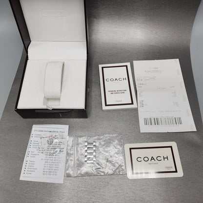 Coach Tank Watch Women 22mm White Dial Stainless Steel Date Rectangle New Batt13