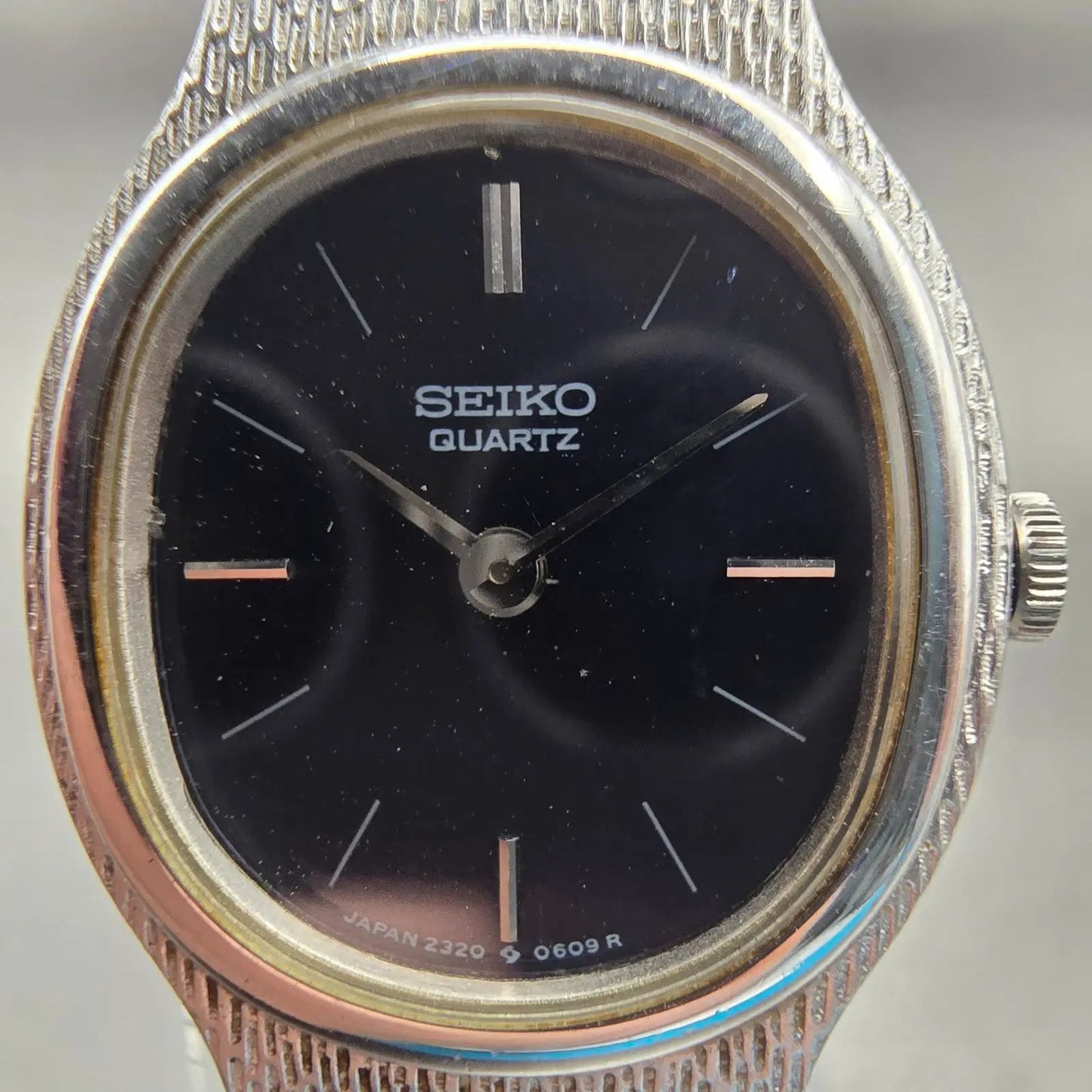 Seiko Watch Women 20mm Black Dial Silver Tone Oval 2320-5329 New Battery Vintage1