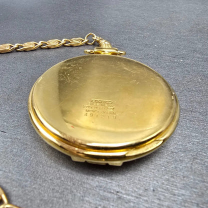 Seiko Pocket Watch Men 46mm White Dial Gold Tone Round V701-0B89 PARTS13