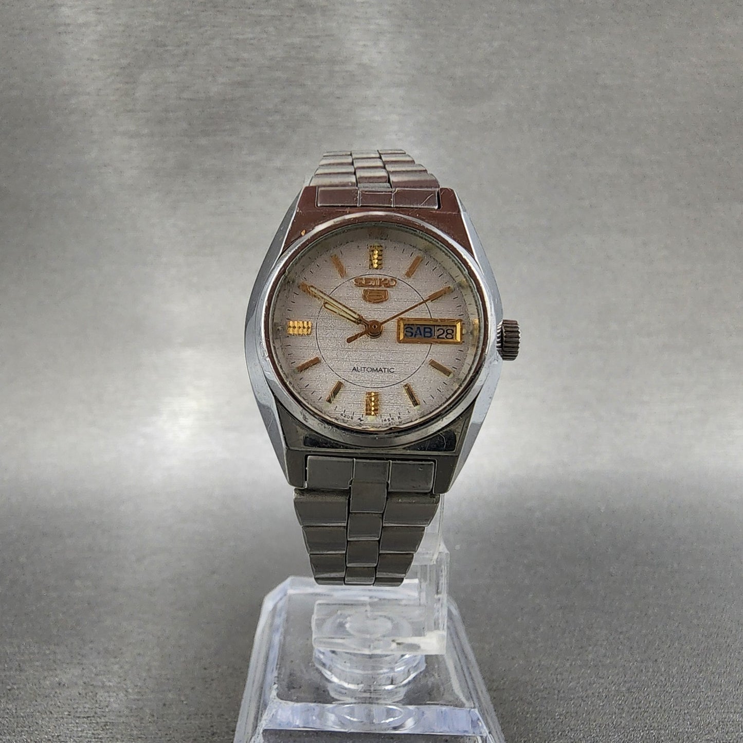 Seiko 5 Automatic Watch Women 26mm Silver Tone Daydate 42060460 PARTS6