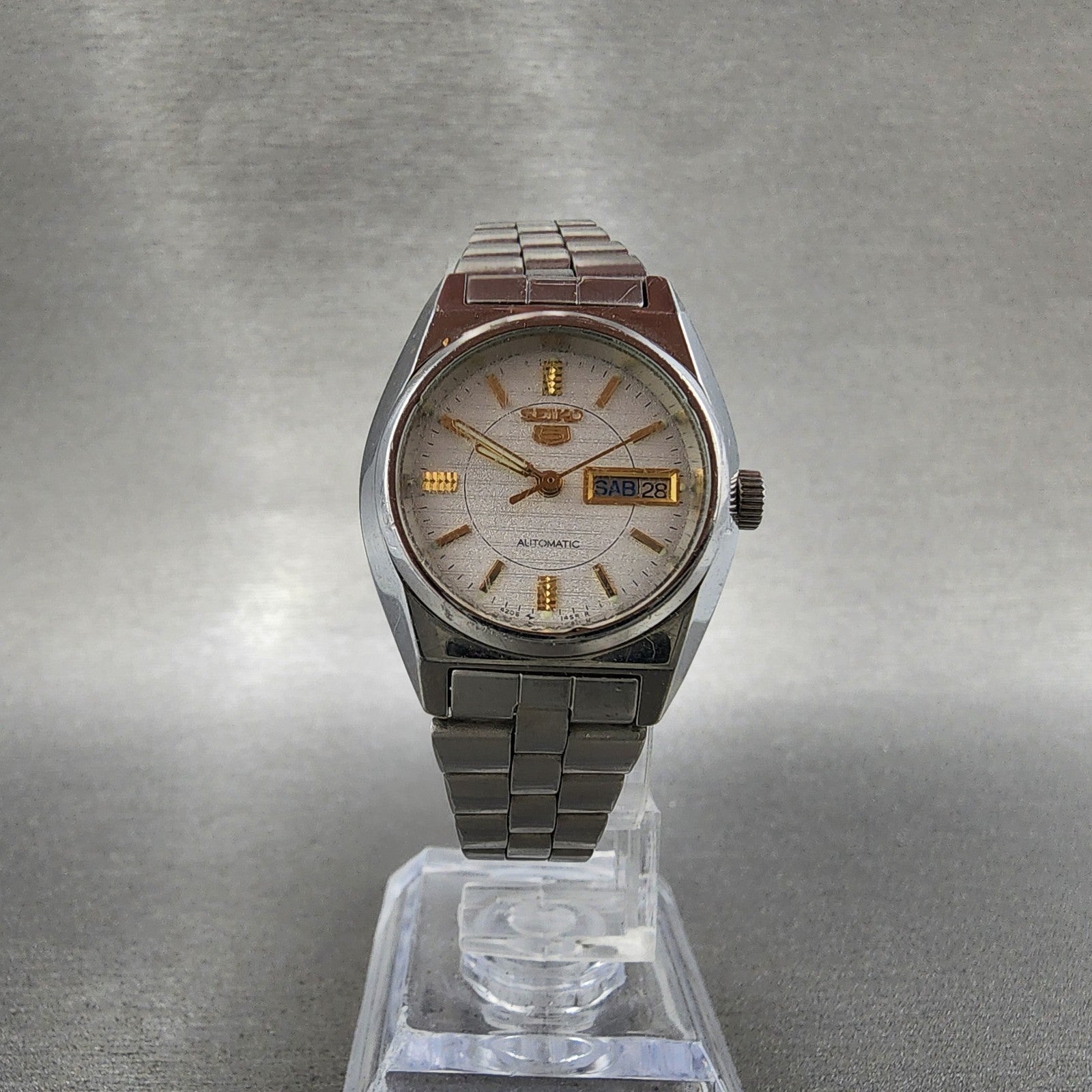 Seiko 5 Automatic Watch Women 26mm Silver Tone Daydate 42060460 PARTS6