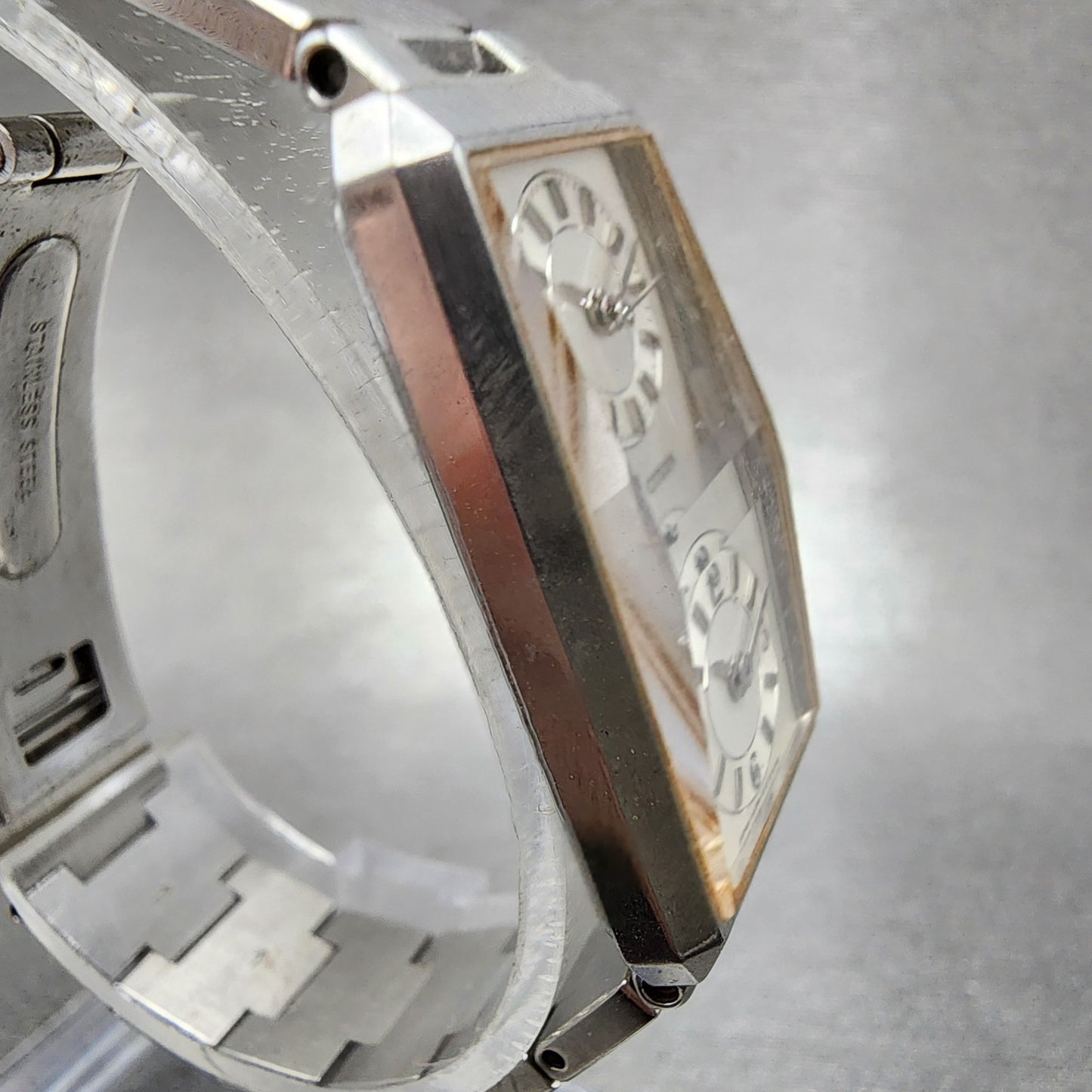 Citizen XC Tank Dual Time Watch Women 18mm Silver Dial Silver Tone New Battery