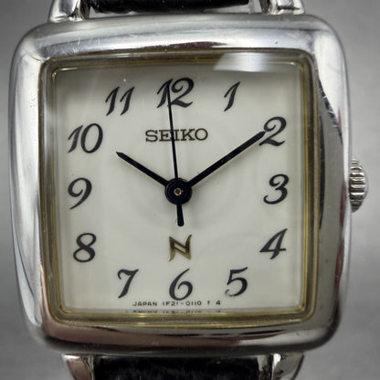 Seiko Noie Watch Women 23mm White Dial Silver Tone Square 1F21-5020 New Battery1