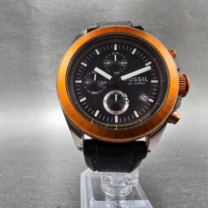Fossil Chronograph Watch Men 43mm Black Dial Gray Tone Orange CH-2785 New Batt Q6