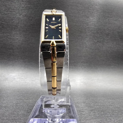 Seiko Watch Women 13mm Black Dial Two Tone Rectangle 2E20-7479 New Battery5
