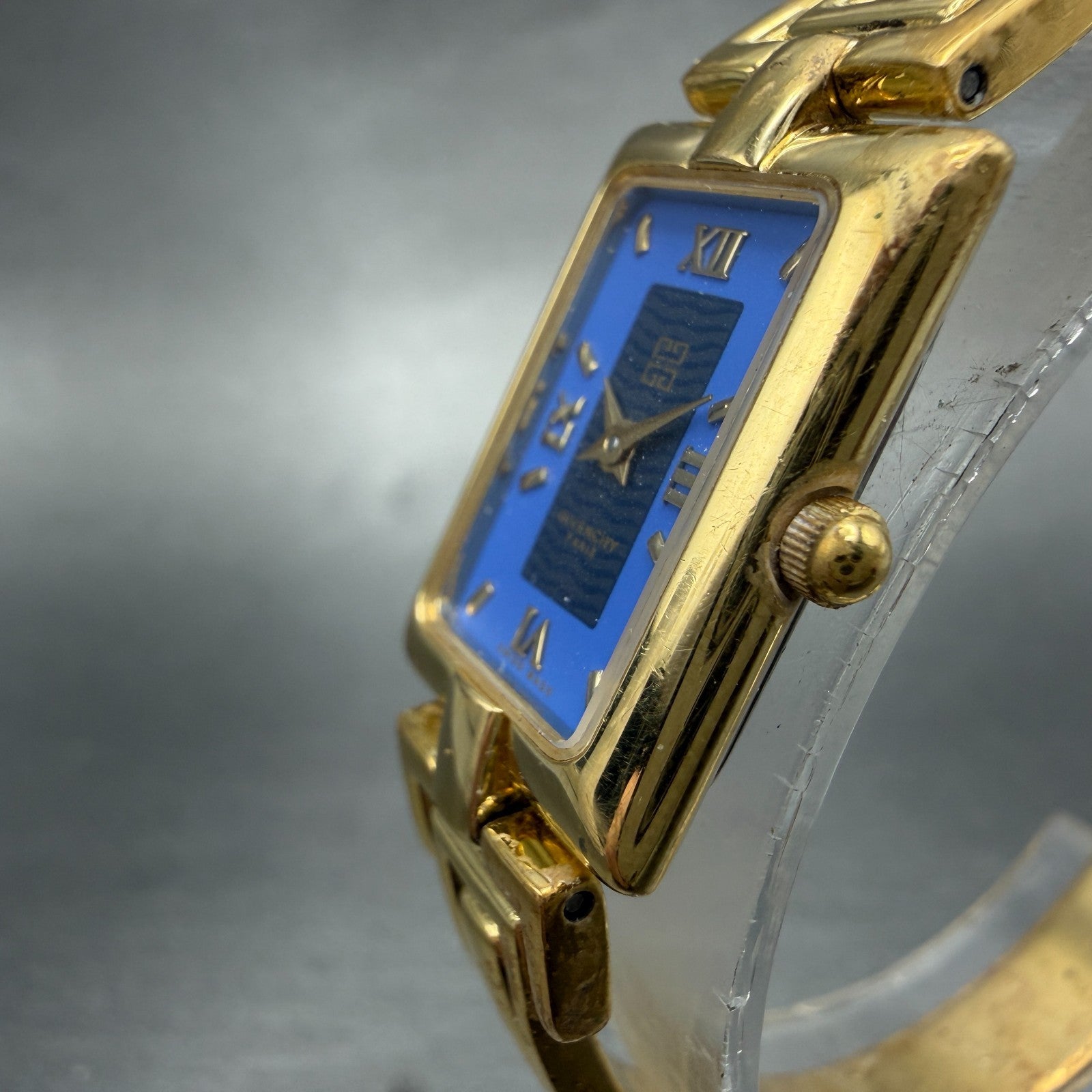 Givenchy Tank Watch Women 17mm Blue Dial Gold Tone Rectangle New Battery2