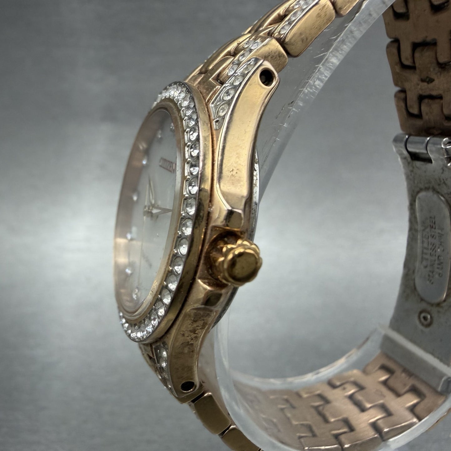 Citizen EcoDrive Watch Women 28mm MOP Dial Rose Gold Tone Crystal Bezel Runs2