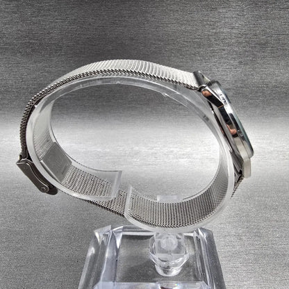 Skagen Watch Women 27mm Silver Dial Silver Tone Round Mesh Band 39SSS New Batt8