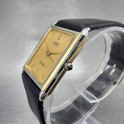 Seiko Exceline Tank Watch Women 19mm Gold Dial Two Tone Rectangle New Battery2