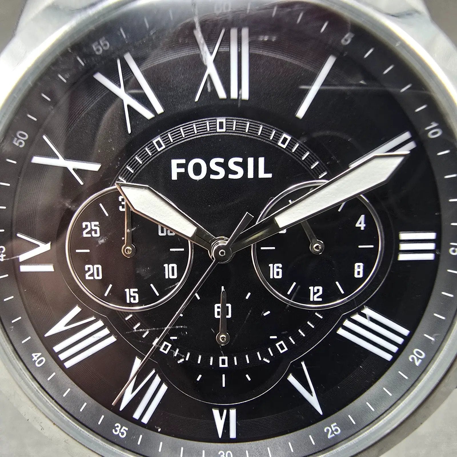 Fossil Grant Chronograph Watch Men 44mm Black Dial Silver Tone FS4812 NewBattery1