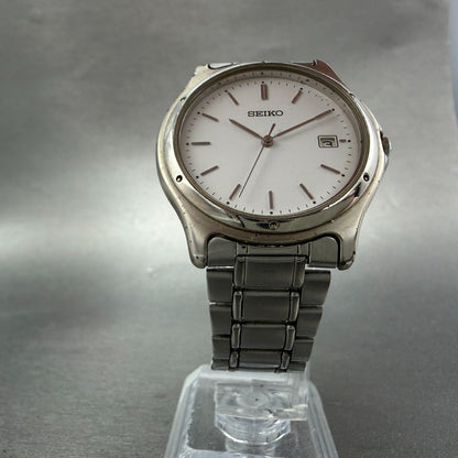 Seiko Watch Men 35mm White Dial Silver Tone Date Round 7N32-0150 New Battery5