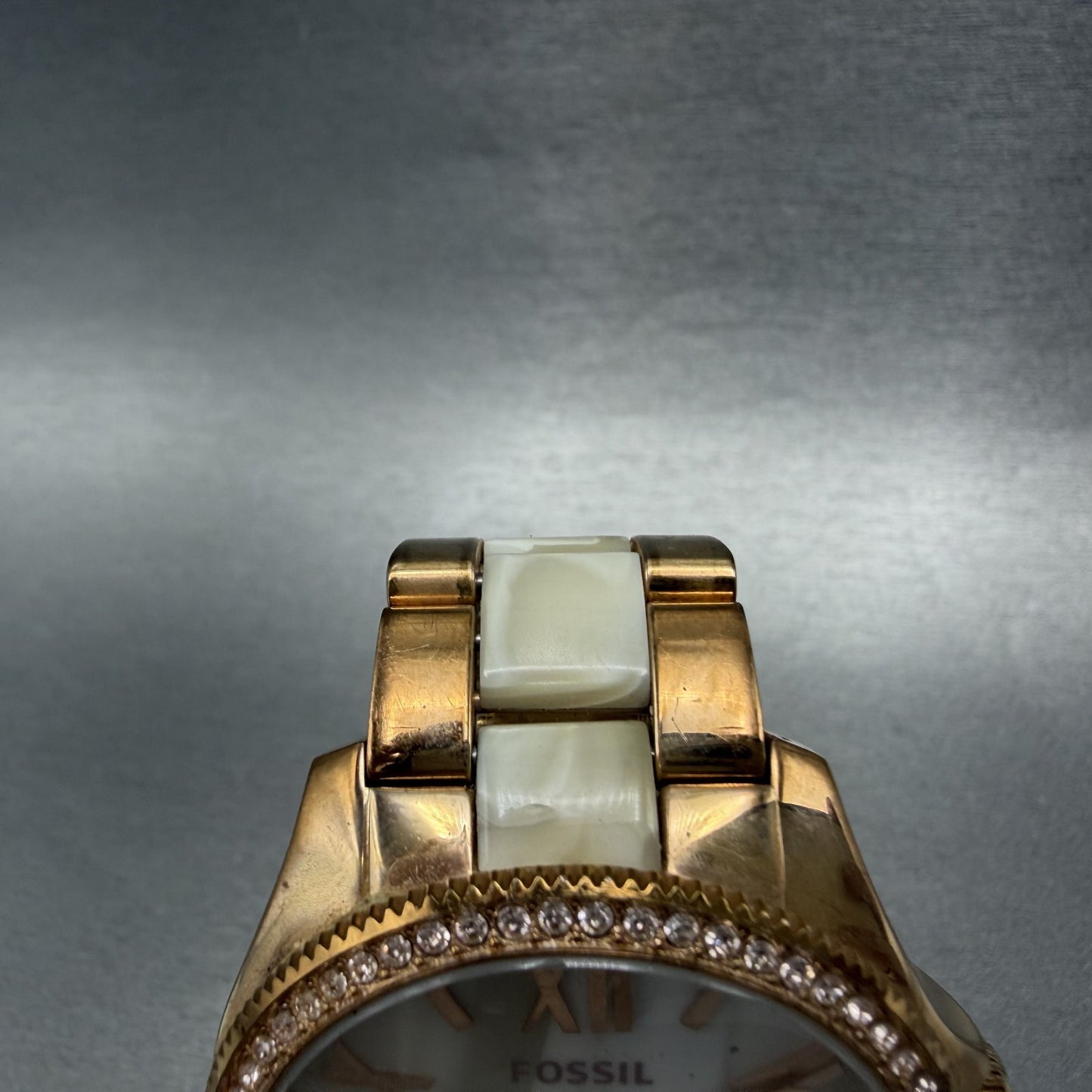 Fossil Cecile Watch Women 41mm White Dial Rose Gold Tone Daydate Round New Batt4