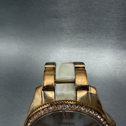 Fossil Cecile Watch Women 41mm White Dial Rose Gold Tone Daydate Round New Batt4