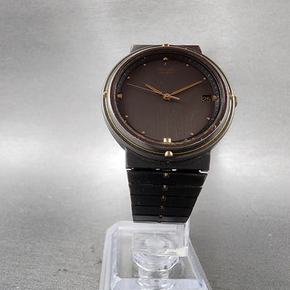 Seiko Watch Men 33mm Black Dial Black & Gold Tone Round Date 74326050 New Batt5