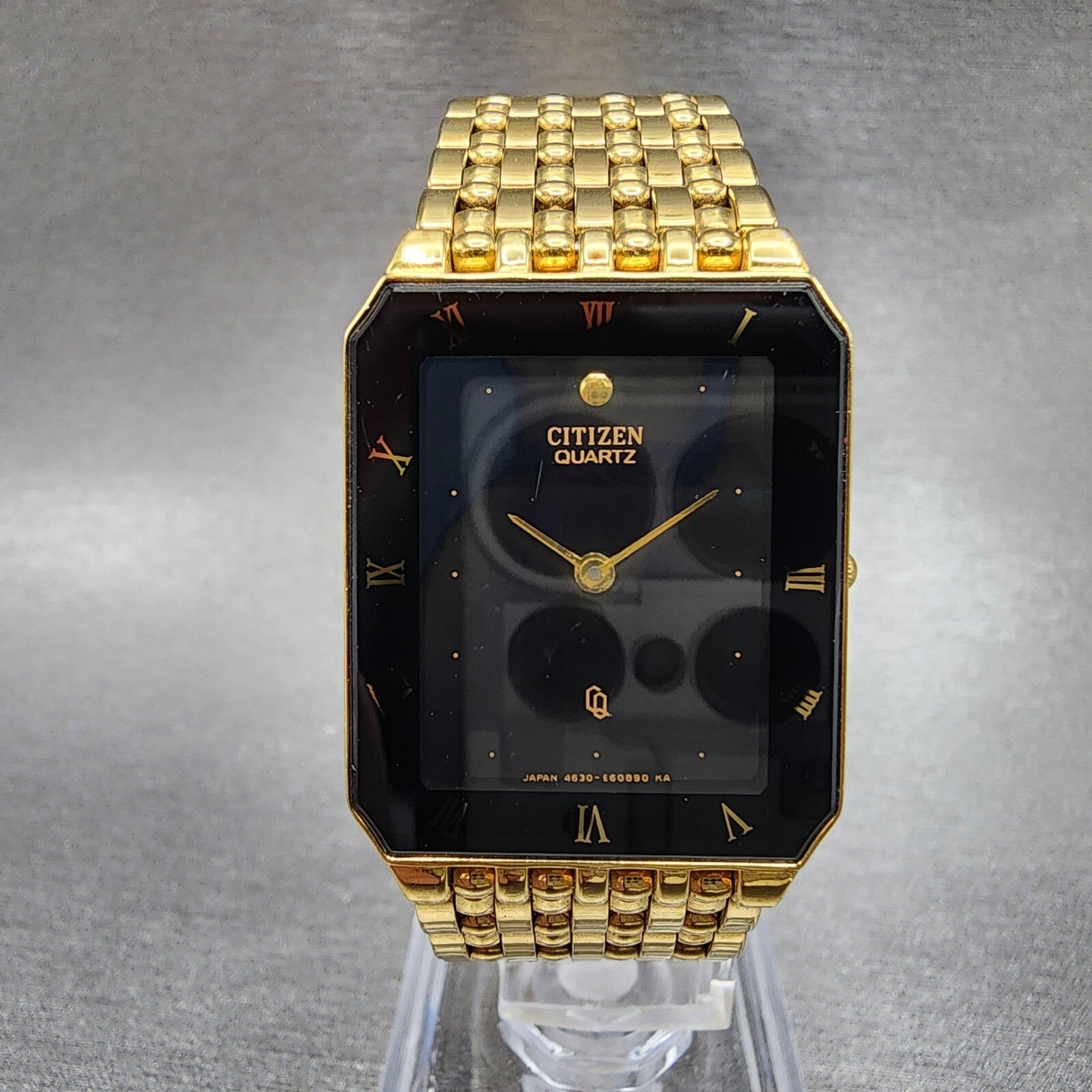Citizen CQ Tank Watch Men 25mm Black Dial Gold Tone Octagon New Battery0