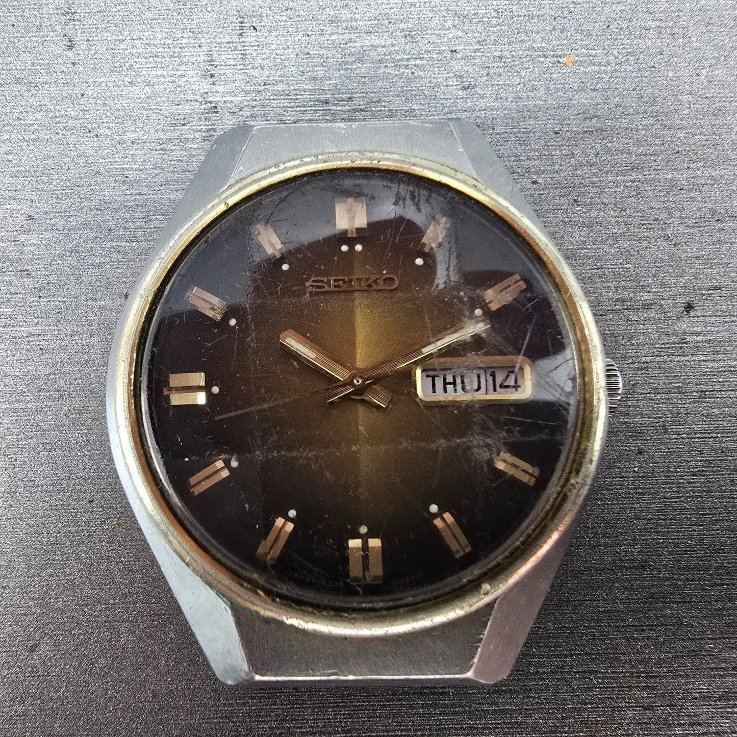 Seiko Automatic Watch Men 37mm Brown Dial Two Tone Daydate 6309-8099 PARTS VTG2