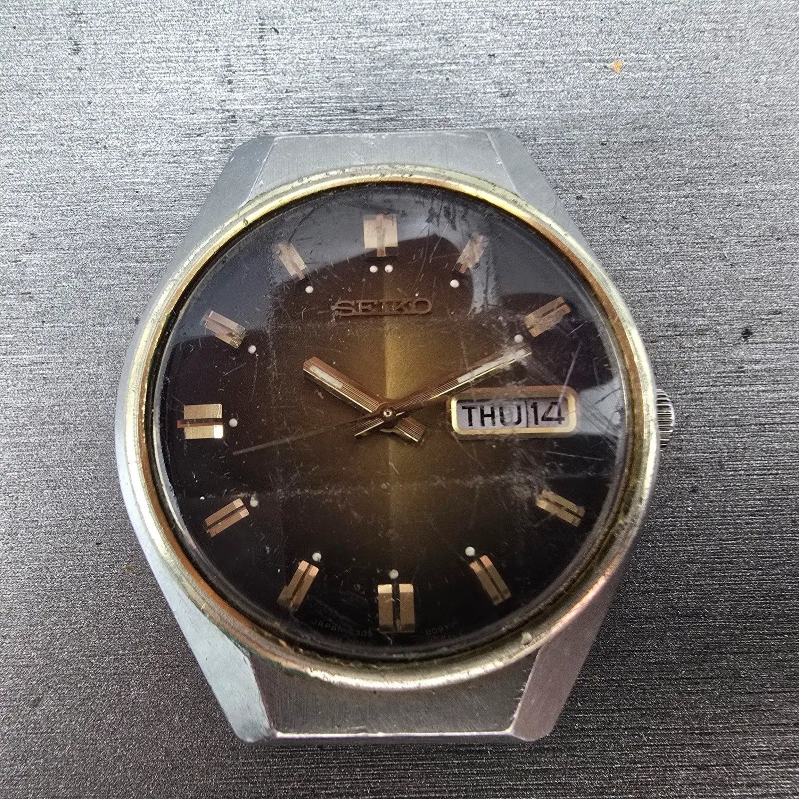 Seiko Automatic Watch Men 37mm Brown Dial Two Tone Daydate 6309-8099 PARTS VTG2