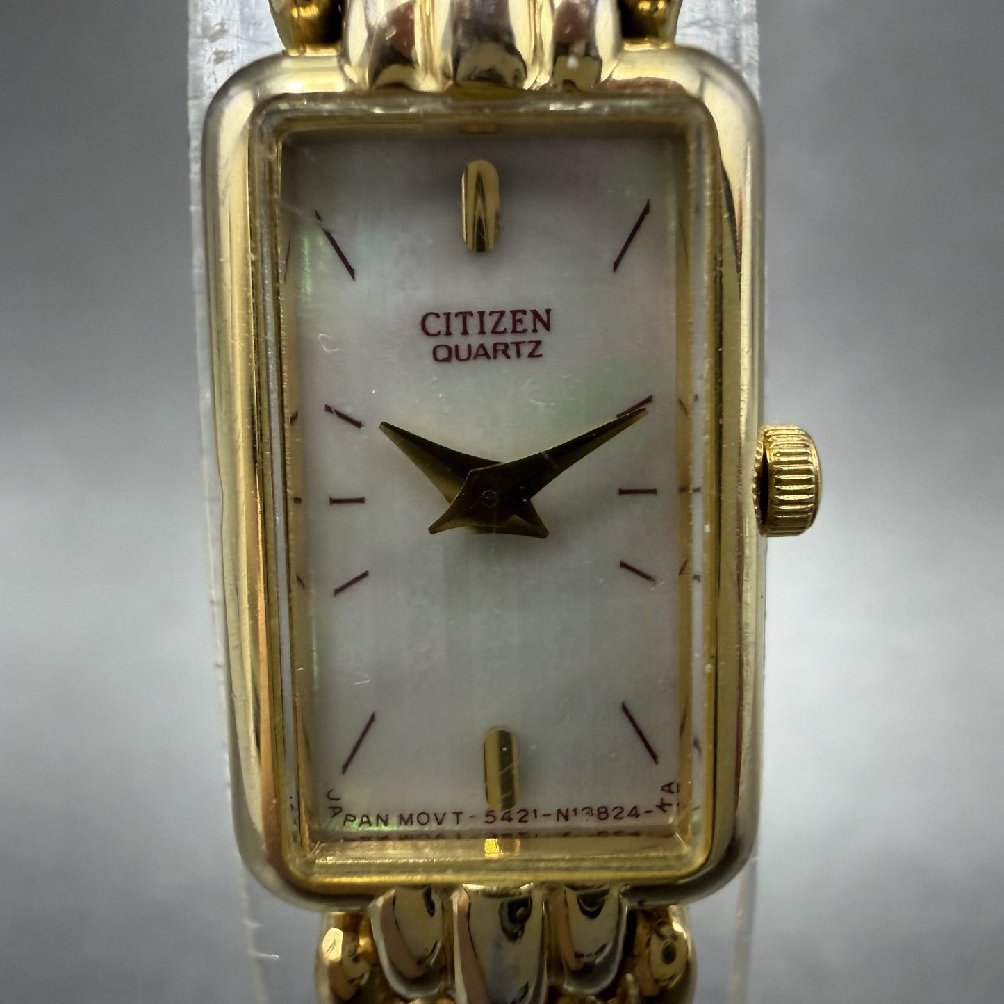 Citizen Tank Watch Women 13mm MOP Dial Gold Tone Rectangle 5421S036505 NewBattA1