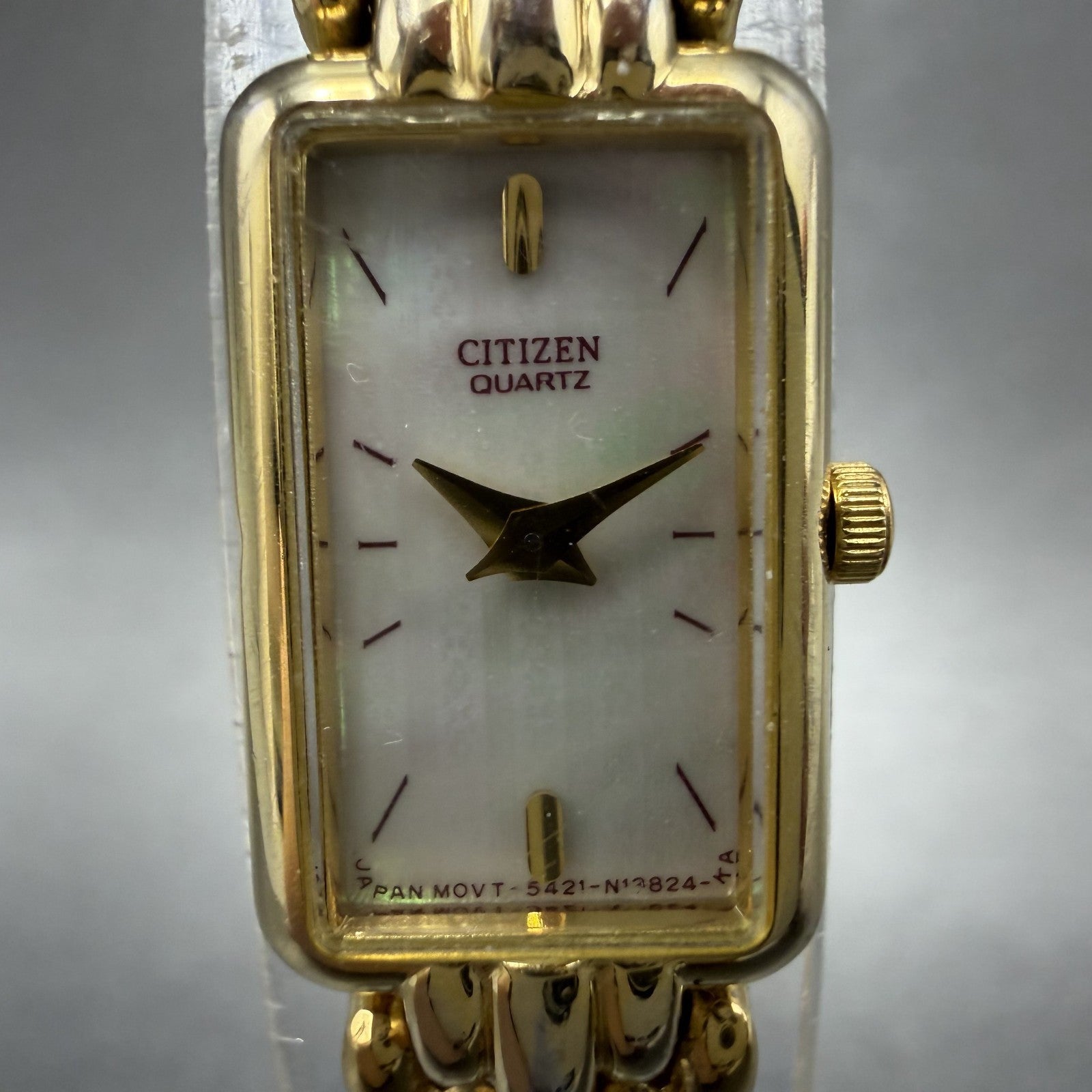 Citizen Tank Watch Women 13mm MOP Dial Gold Tone Rectangle 5421S036505 NewBattA1